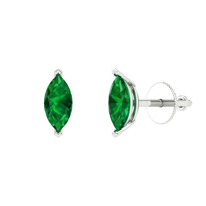 1cttw Marquise Cut Simulated Emerald Gold-Plated 925 Silver Push Back Stud Earrings