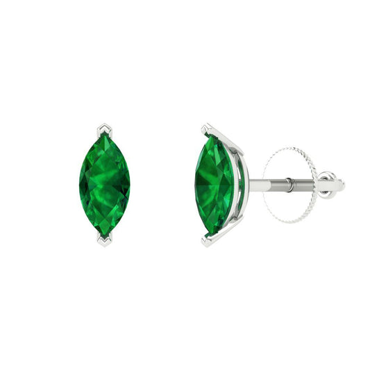 1cttw Marquise Cut Simulated Emerald Gold-Plated 925 Silver Push Back Stud Earrings