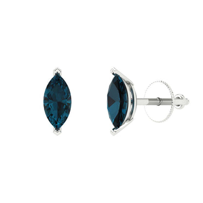 1cttw Marquise Cut Natural London Blue Topaz Gold-Plated 925 Silver Push Back Stud Earrings
