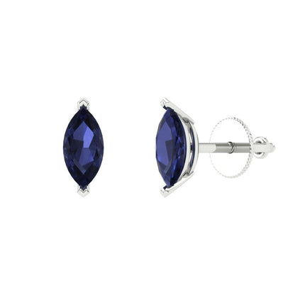 1cttw Marquise Cut Simulated Blue Sapphire Gold-Plated 925 Silver Push Back Stud Earrings