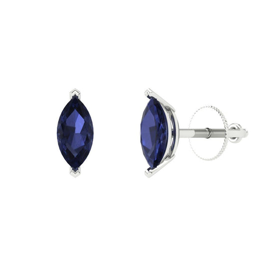 1cttw Marquise Cut Simulated Blue Sapphire Gold-Plated 925 Silver Push Back Stud Earrings
