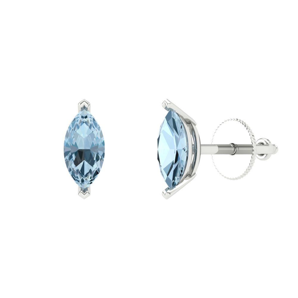 1cttw Marquise Cut Simulated Blue Diamond Gold-Plated 925 Silver Push Back Stud Earrings