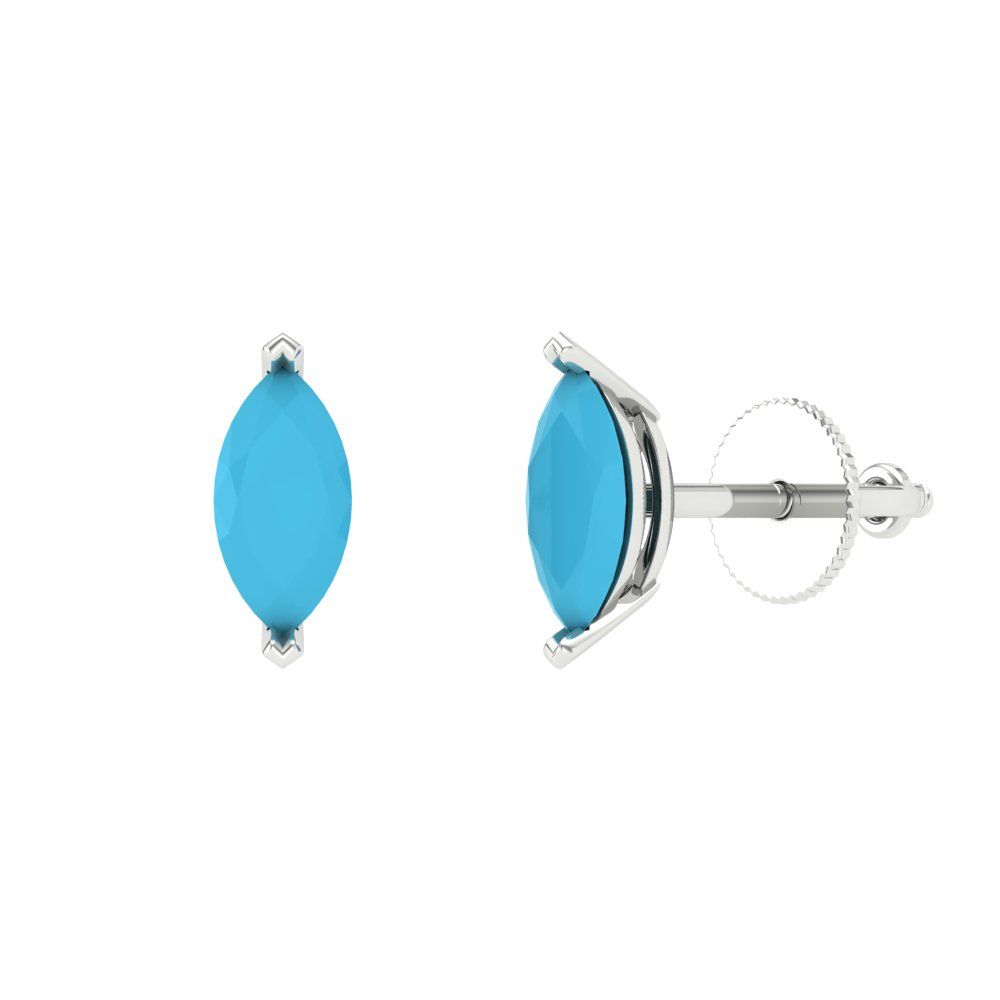 1cttw Marquise Cut Simulated Turquoise Gold-Plated 925 Silver Push Back Stud Earrings