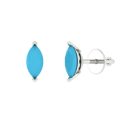 1cttw Marquise Cut Simulated Turquoise Gold-Plated 925 Silver Push Back Stud Earrings