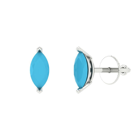 1cttw Marquise Cut Simulated Turquoise Gold-Plated 925 Silver Push Back Stud Earrings