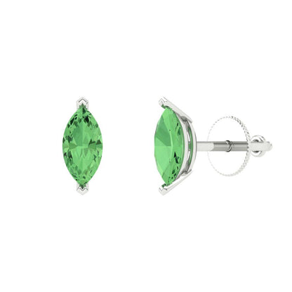 1cttw Marquise Cut Simulated Green Diamond Gold-Plated 925 Silver Push Back Stud Earrings