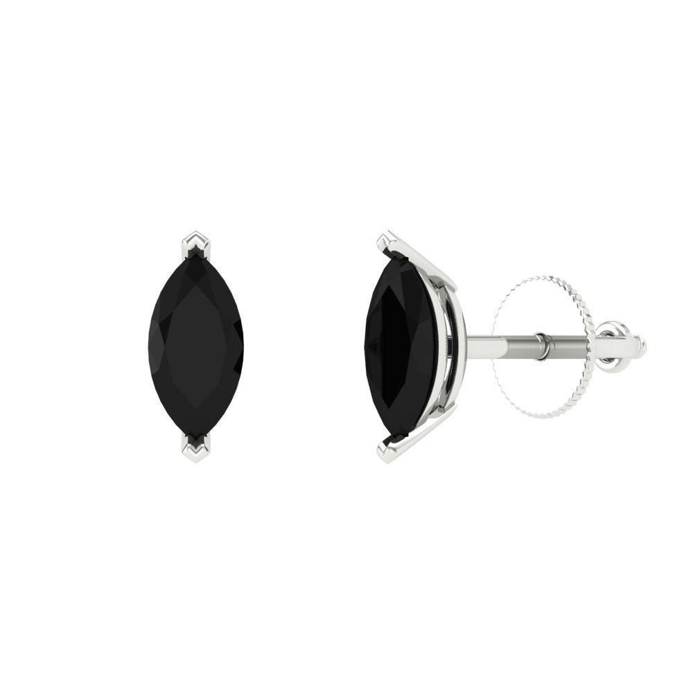 1cttw Marquise Cut Natural Onyx Gold-Plated 925 Silver Push Back Stud Earrings