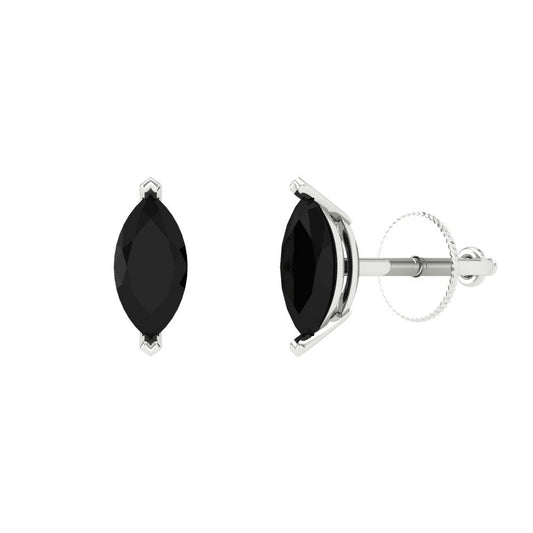 1cttw Marquise Cut Natural Onyx Gold-Plated 925 Silver Push Back Stud Earrings