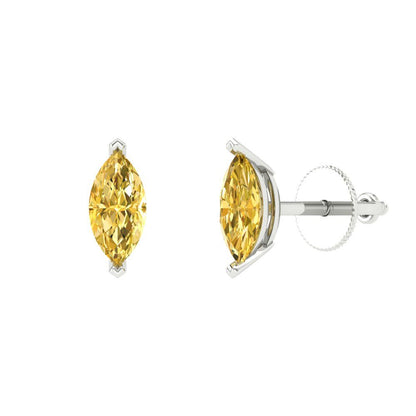 1cttw Marquise Cut Simulated Yellow Diamond Gold-Plated 925 Silver Push Back Stud Earrings
