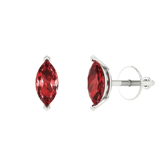 1cttw Marquise Cut Natural Garnet Gold-Plated 925 Silver Push Back Stud Earrings