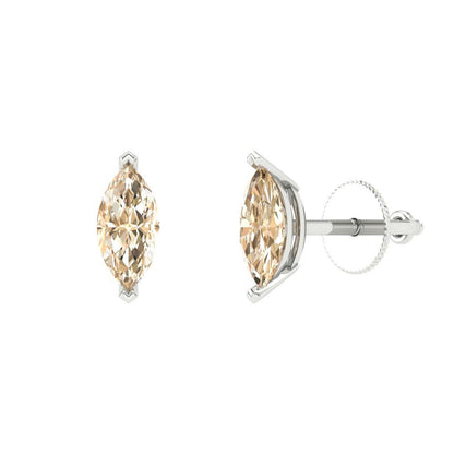 1cttw Marquise Cut Natural Morganite Gold-Plated 925 Silver Push Back Stud Earrings