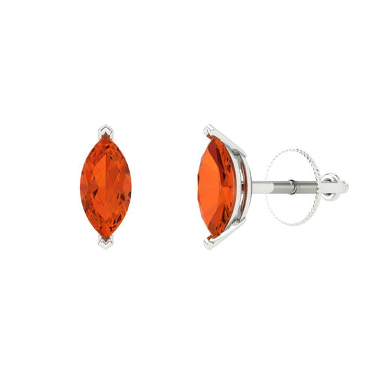 1cttw Marquise Cut Simulated Red Diamond Gold-Plated 925 Silver Push Back Stud Earrings