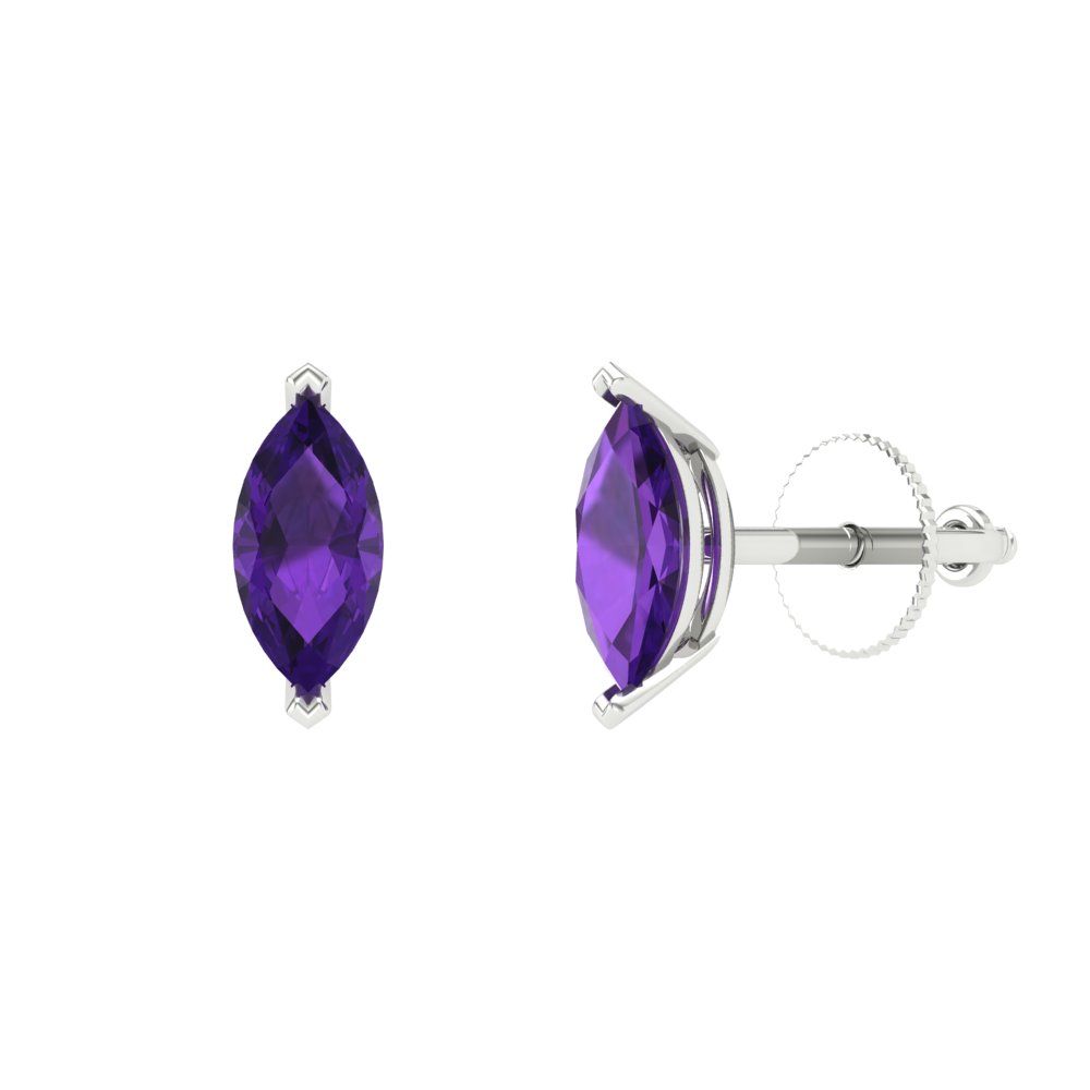 1cttw Marquise Cut Natural Amethyst Gold-Plated 925 Silver Push Back Stud Earrings
