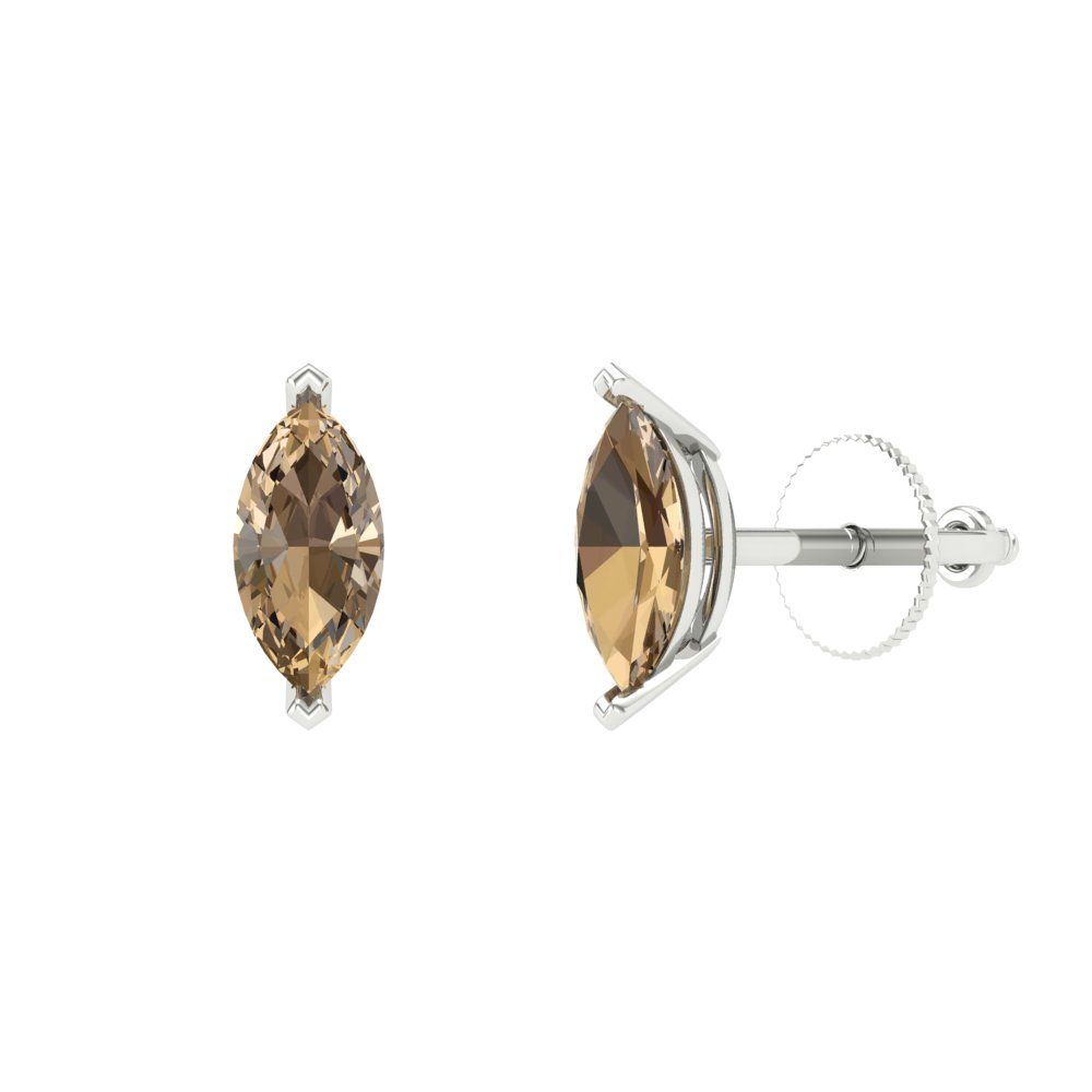 1cttw Marquise Cut Simulated Champagne Diamond Gold-Plated 925 Silver Push Back Stud Earrings
