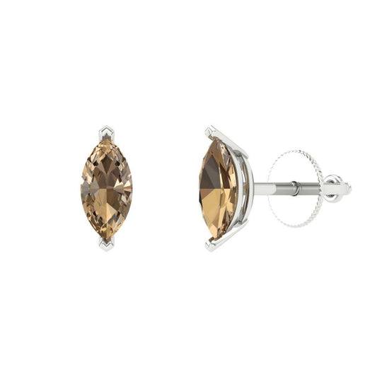 1cttw Marquise Cut Simulated Champagne Diamond Gold-Plated 925 Silver Push Back Stud Earrings