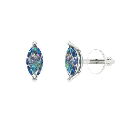 1cttw Marquise Cut Blue Moissanite Gold-Plated 925 Silver Push Back Stud Earrings