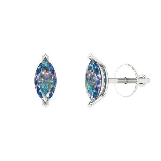 1cttw Marquise Cut Blue Moissanite Gold-Plated 925 Silver Push Back Stud Earrings