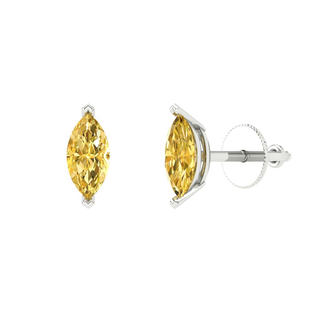 1cttw Marquise Cut Natural Citrine Gold-Plated 925 Silver Push Back Stud Earrings