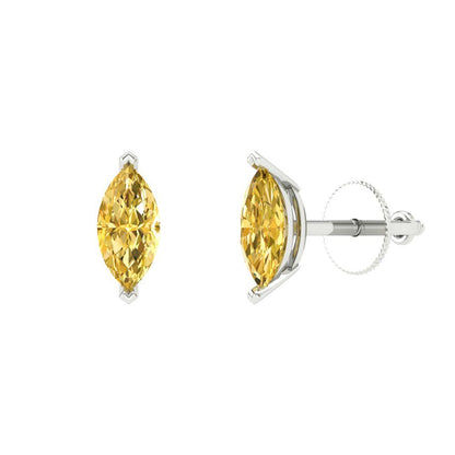 1cttw Marquise Cut Natural Citrine Gold-Plated 925 Silver Push Back Stud Earrings