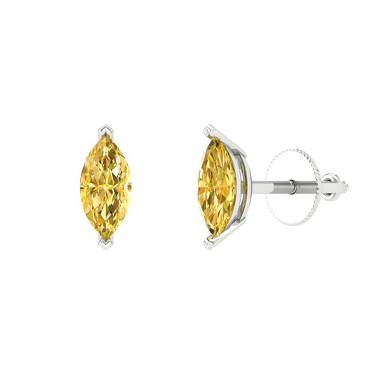 1cttw Marquise Cut Natural Citrine Gold-Plated 925 Silver Push Back Stud Earrings