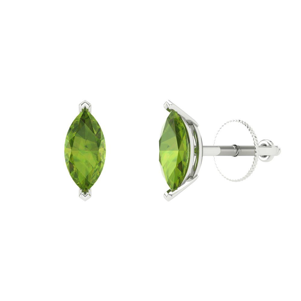 1cttw Marquise Cut Natural Peridot Gold-Plated 925 Silver Push Back Stud Earrings