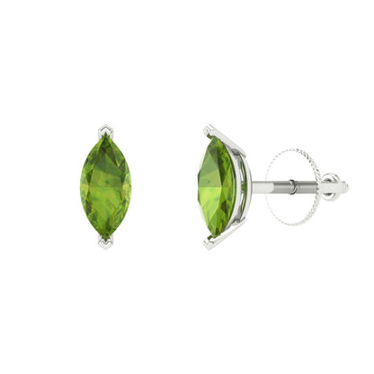 1cttw Marquise Cut Natural Peridot Gold-Plated 925 Silver Push Back Stud Earrings