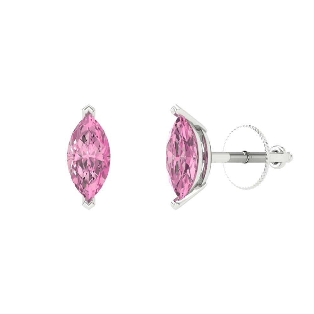 1cttw Marquise Cut Simulated Pink Diamond Gold-Plated 925 Silver Push Back Stud Earrings