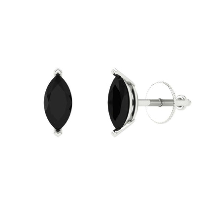 1cttw Marquise Cut Natural Onyx Gold-Plated 925 Silver Push Back Stud Earrings