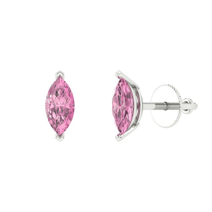 1cttw Marquise Cut Simulated Pink Diamond Gold-Plated 925 Silver Push Back Stud Earrings