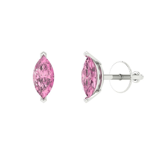 1cttw Marquise Cut Simulated Pink Diamond Gold-Plated 925 Silver Push Back Stud Earrings