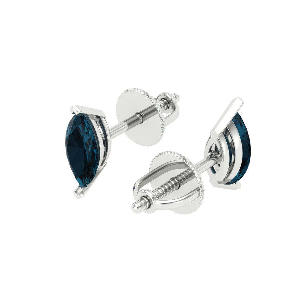 1cttw Marquise Cut Natural London Blue Topaz Gold-Plated 925 Silver Push Back Stud Earrings