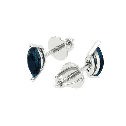 1cttw Marquise Cut Natural London Blue Topaz Gold-Plated 925 Silver Push Back Stud Earrings