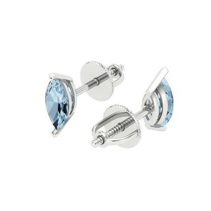 1cttw Marquise Cut Simulated Blue Diamond Gold-Plated 925 Silver Push Back Stud Earrings