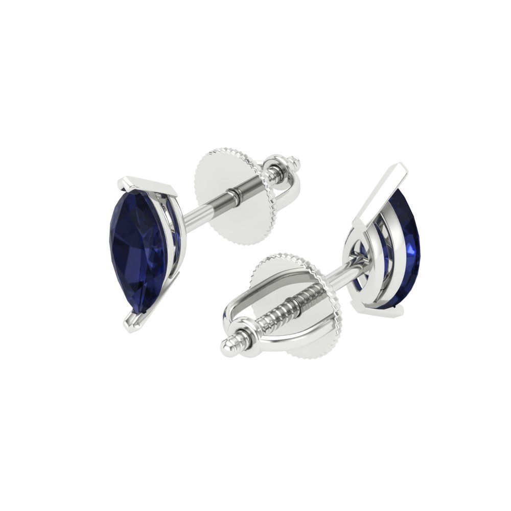 1cttw Marquise Cut Simulated Blue Sapphire Gold-Plated 925 Silver Push Back Stud Earrings