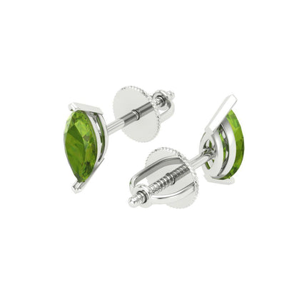 1cttw Marquise Cut Natural Peridot Gold-Plated 925 Silver Push Back Stud Earrings
