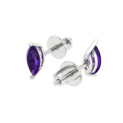 1cttw Marquise Cut Natural Amethyst Gold-Plated 925 Silver Push Back Stud Earrings