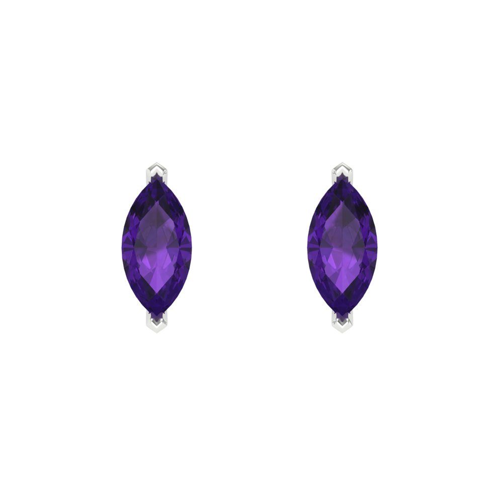 1cttw Marquise Cut Natural Amethyst Gold-Plated 925 Silver Push Back Stud Earrings