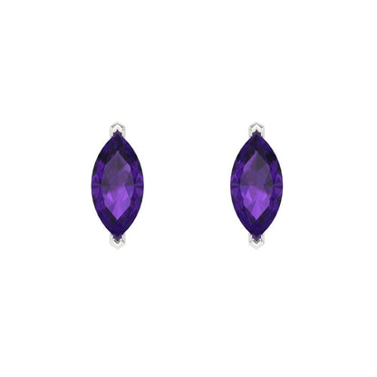 1cttw Marquise Cut Natural Amethyst Gold-Plated 925 Silver Push Back Stud Earrings