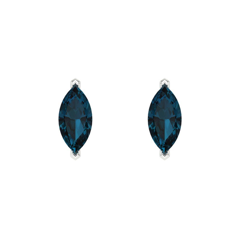 1cttw Marquise Cut Natural London Blue Topaz Gold-Plated 925 Silver Push Back Stud Earrings