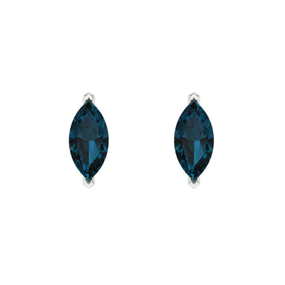 1cttw Marquise Cut Natural London Blue Topaz Gold-Plated 925 Silver Push Back Stud Earrings