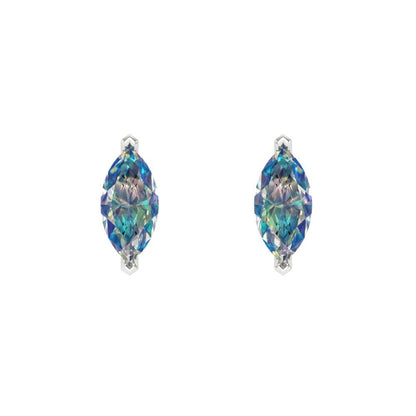 1cttw Marquise Cut Blue Moissanite Gold-Plated 925 Silver Push Back Stud Earrings