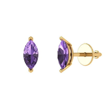 1cttw Marquise Cut Simulated Alexandrite Gold-Plated 925 Silver Push Back Stud Earrings