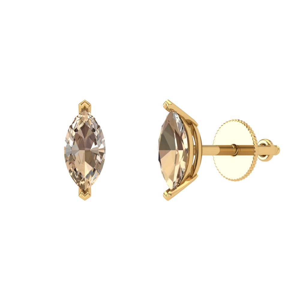 1cttw Marquise Cut Yellow Moissanite Gold-Plated 925 Silver Push Back Stud Earrings