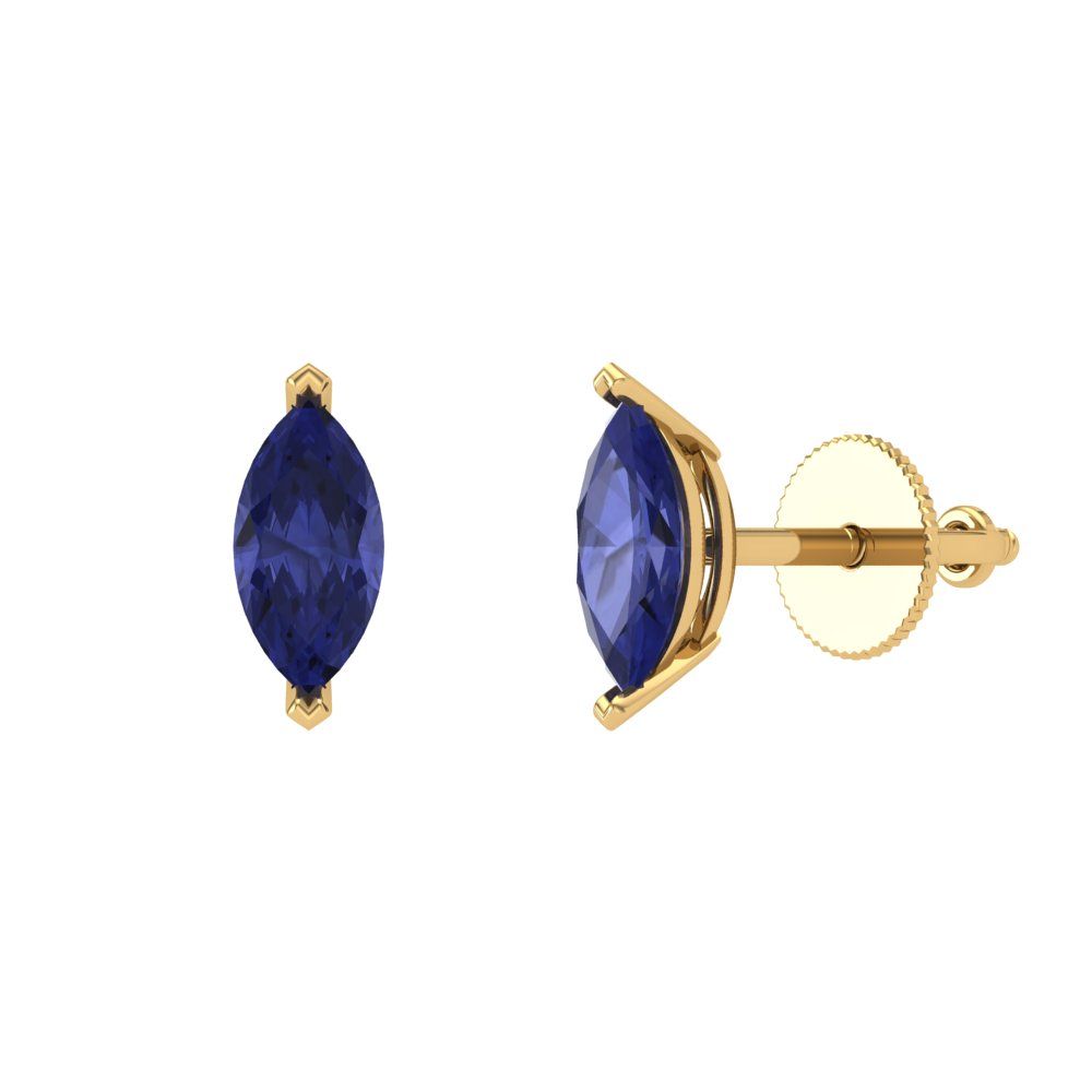 1cttw Marquise Cut Simulated Tanzanite Gold-Plated 925 Silver Push Back Stud Earrings