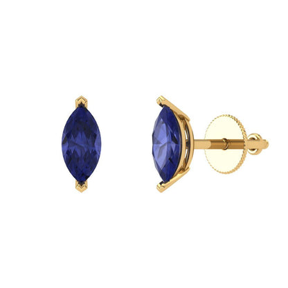 1cttw Marquise Cut Simulated Tanzanite Gold-Plated 925 Silver Push Back Stud Earrings