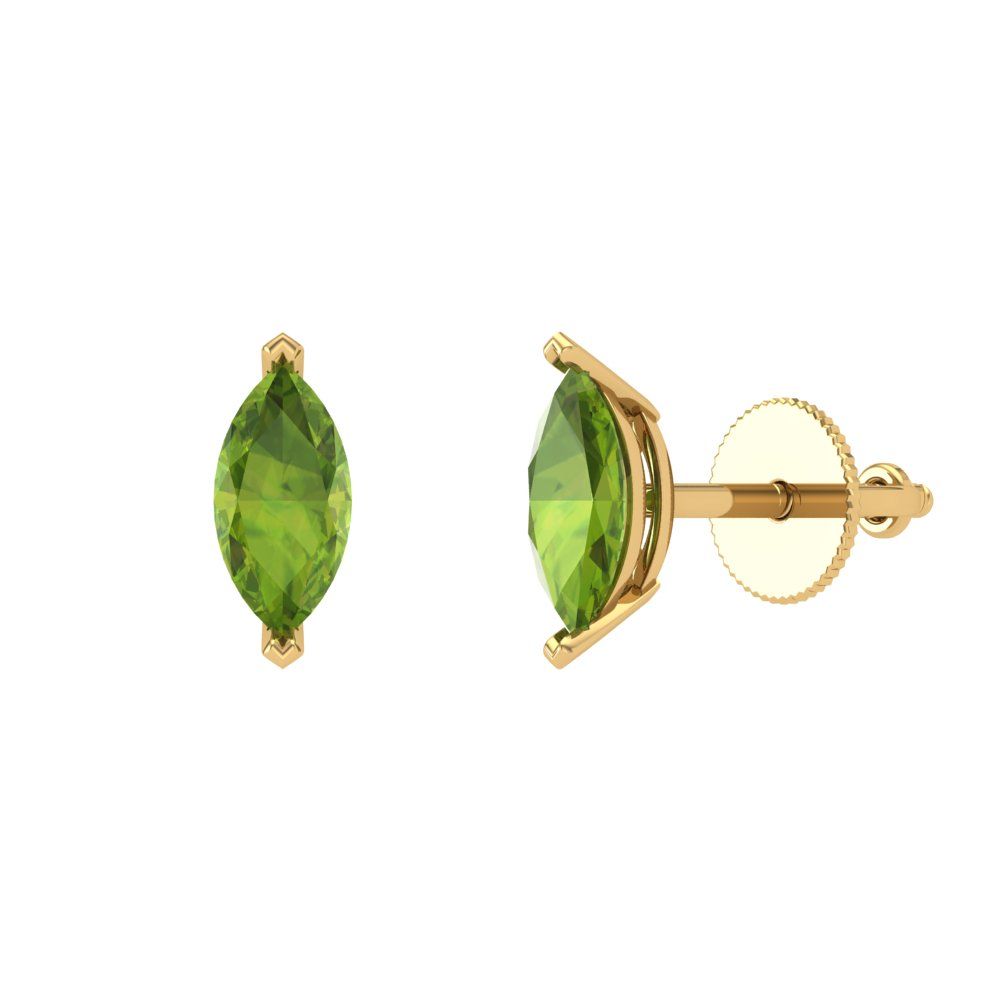 1cttw Marquise Cut Natural Peridot Gold-Plated 925 Silver Push Back Stud Earrings
