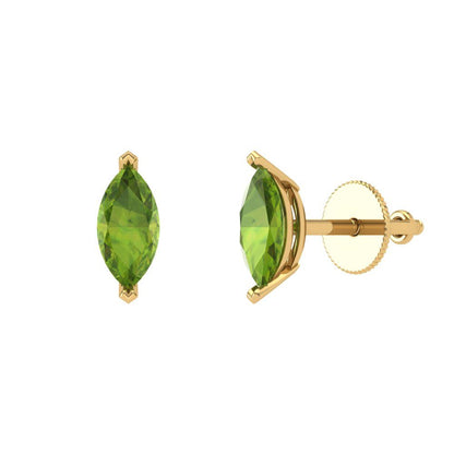 1cttw Marquise Cut Natural Peridot Gold-Plated 925 Silver Push Back Stud Earrings