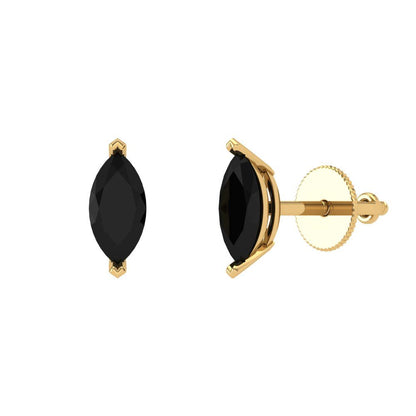 1cttw Marquise Cut Natural Onyx Gold-Plated 925 Silver Push Back Stud Earrings