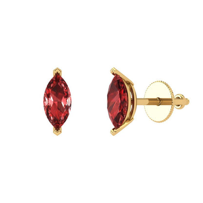 1cttw Marquise Cut Natural Garnet Gold-Plated 925 Silver Push Back Stud Earrings