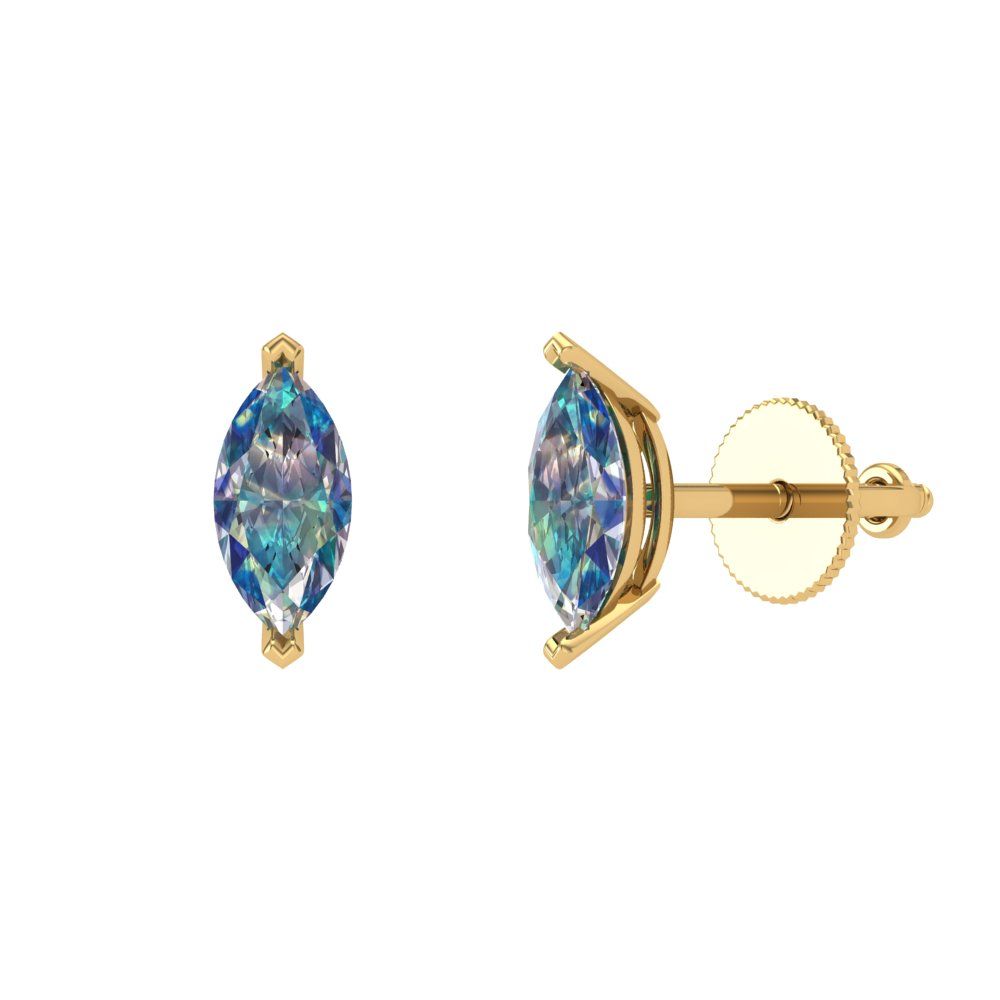 1cttw Marquise Cut Blue Moissanite Gold-Plated 925 Silver Push Back Stud Earrings